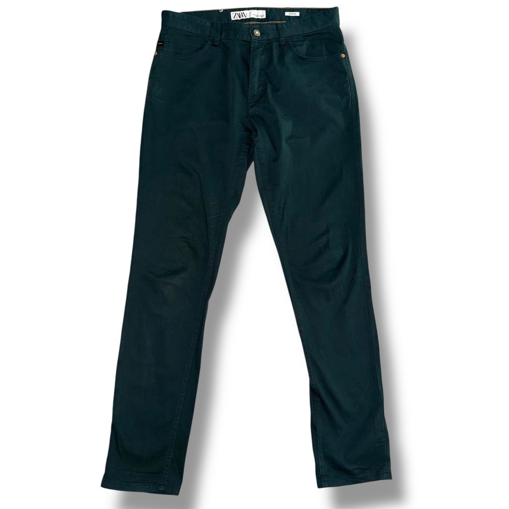 Zara Man Skinny‎ Fit Trousers Mens 31 Forest Green 5-Pocket Pants Solid Tapered